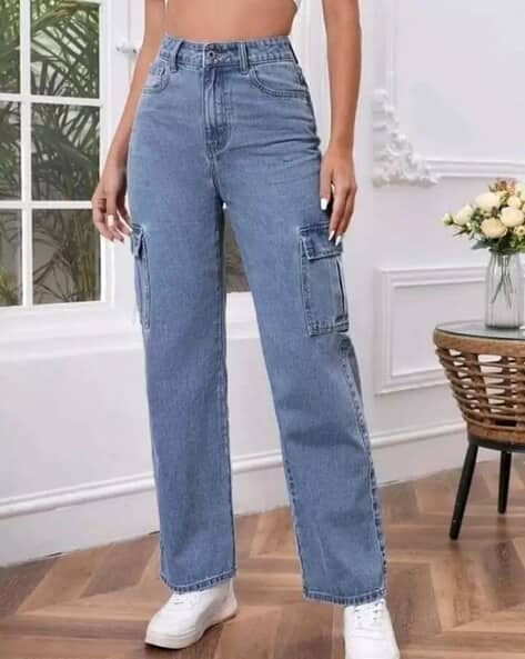 Women Heavily Washed Baggy High-Rise Jeans