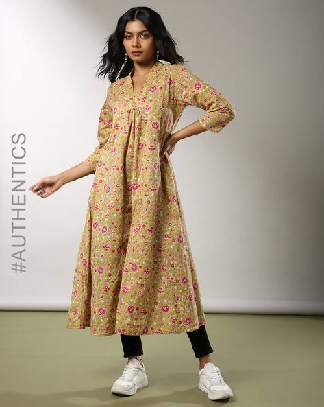 Indie Picks Handblock Print Flared Cotton Kurta