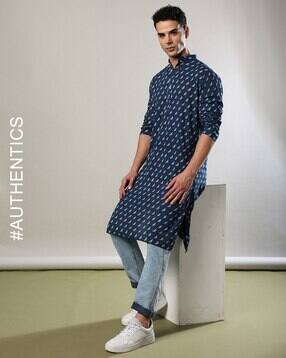 indie picks Handblock Print Natural Hand-Dye Kashish Double Dabu Cotton Long Kurta-picture-25