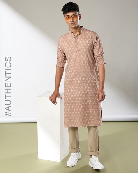 Handblock Print Natural Hand Dyed Double Dabu Cotton Long Kurta