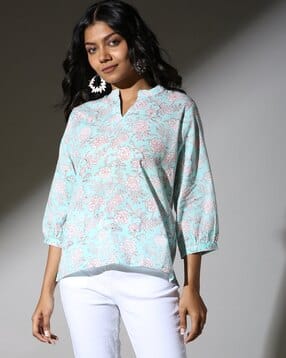 indie picks Sanganer Handblock Print Cotton Top-picture-13