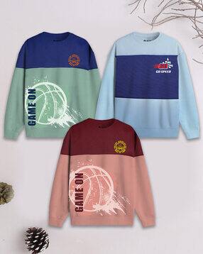 3pin Boys Pack of 3 Colourblock Regular Fit Round-Neck Sweatshirts-picture-29