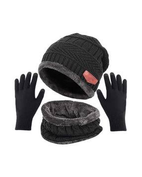 navkar crafts Women Cable-Knit Winter Beanie Cap with Gloves & Mask-picture-53