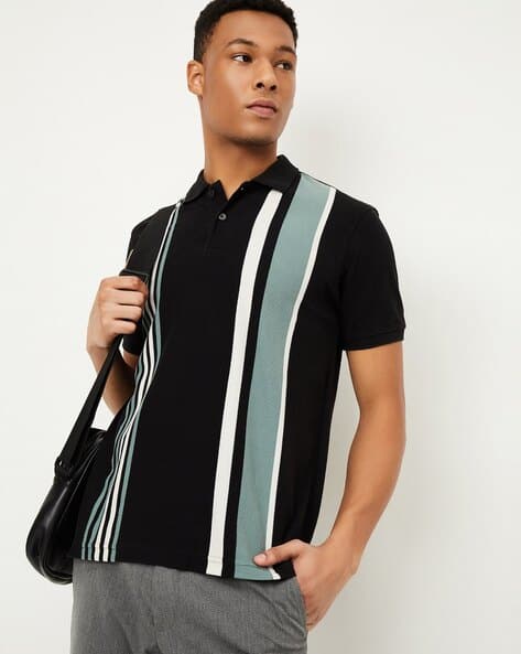 Men's Polo Black And White Striped Polo T Shirt Buy BLACK