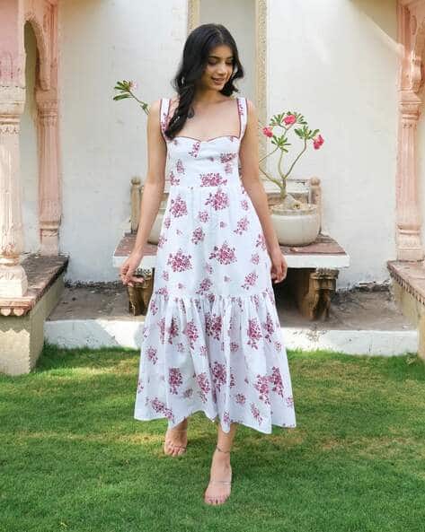slim fit dress slacks Sleeveless Jacquard Fit And Flare Midi Dress In Blue Multi main image 1