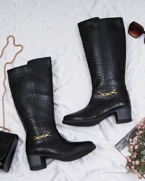 Ladies Boots Knee High Black Snakeskin Boots Thigh High Snakeskin