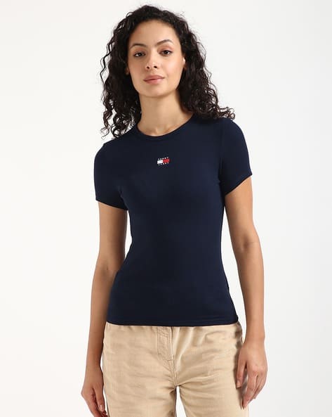 Product image of TOMMY HILFIGER Women Slim Fit Round-Neck T-Shirt with Logo Badge
