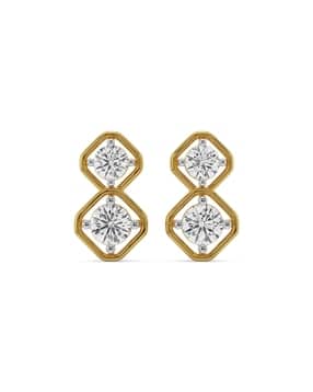 emori Women Yellow Gold Lab Grown Diamond-Studded Stud Earrings-picture-12