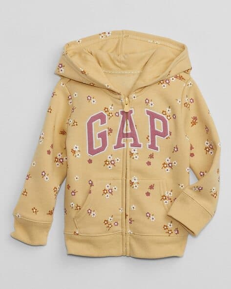 Girls Floral Print Zip-Front Hoodie