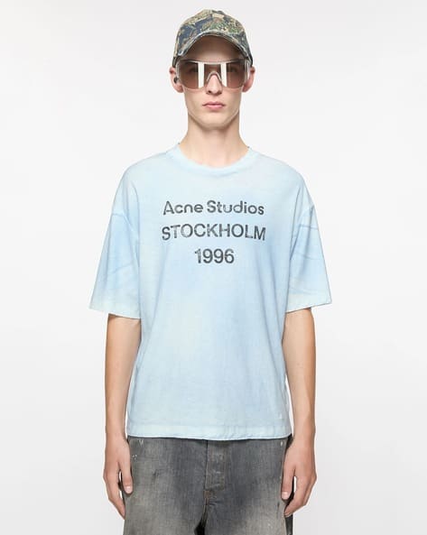Buy Acne Studios Printed Logo Relaxed Fit T-Shirt Blue Color