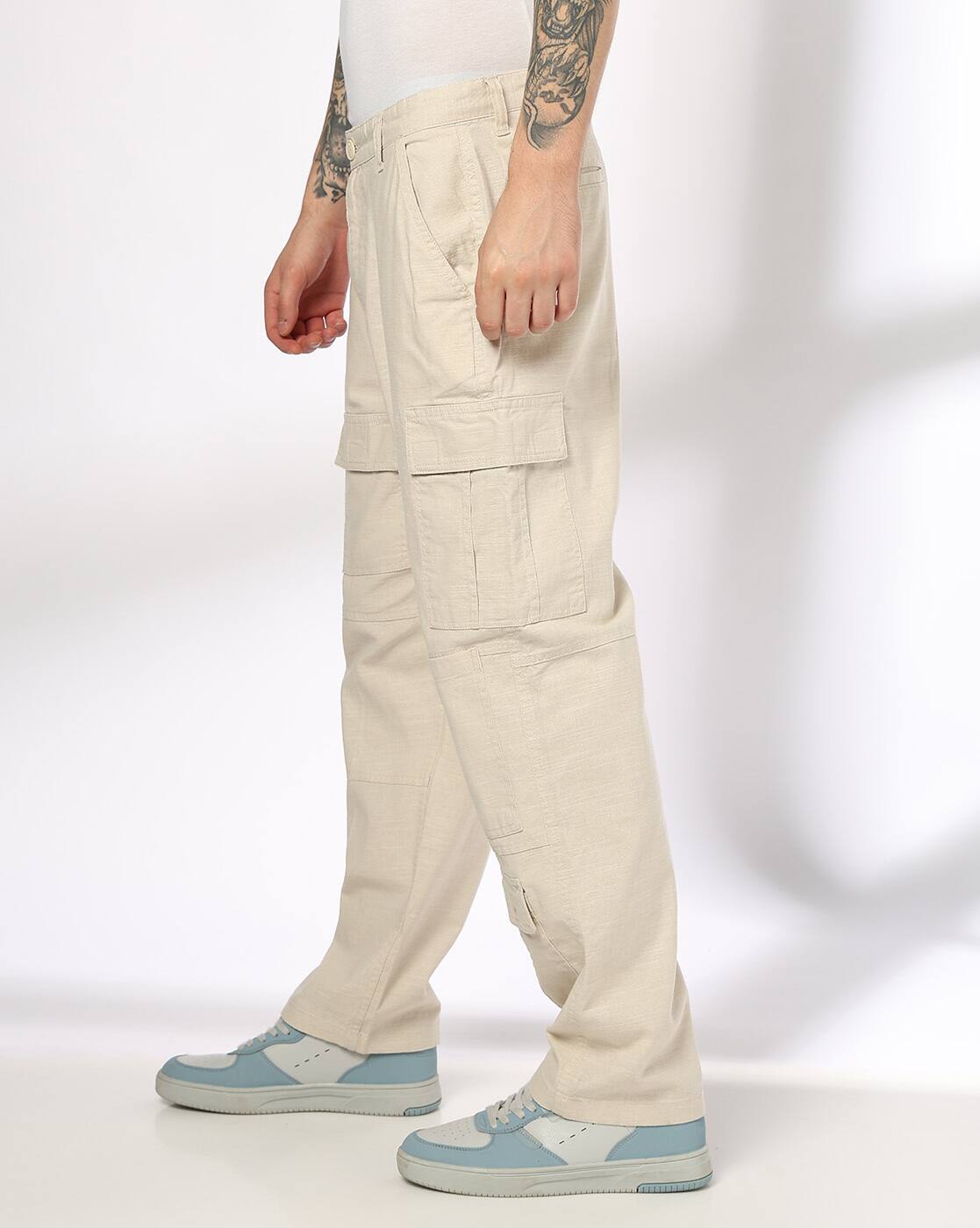 Men Loose Fit Flat-Front Cargo Pants