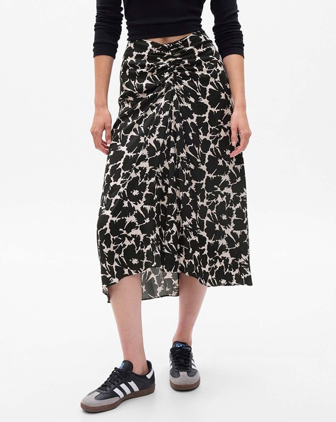 Women Printed Ruched Flared Skirt