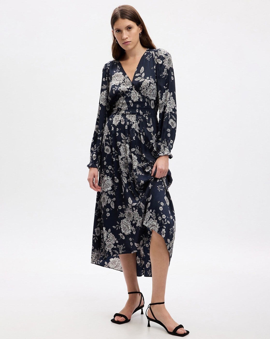 Floral Printed Smocked-Neck Maxi Dress