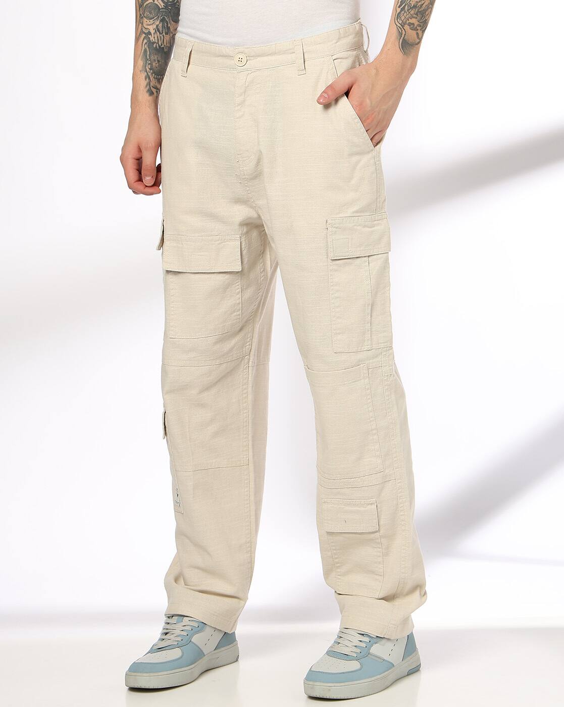 Men Loose Fit Flat-Front Cargo Pants