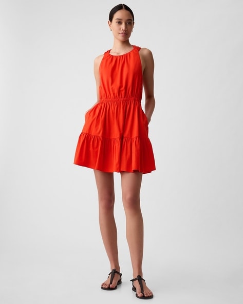 Halter-Neck Twist Back Detail Mini Dress