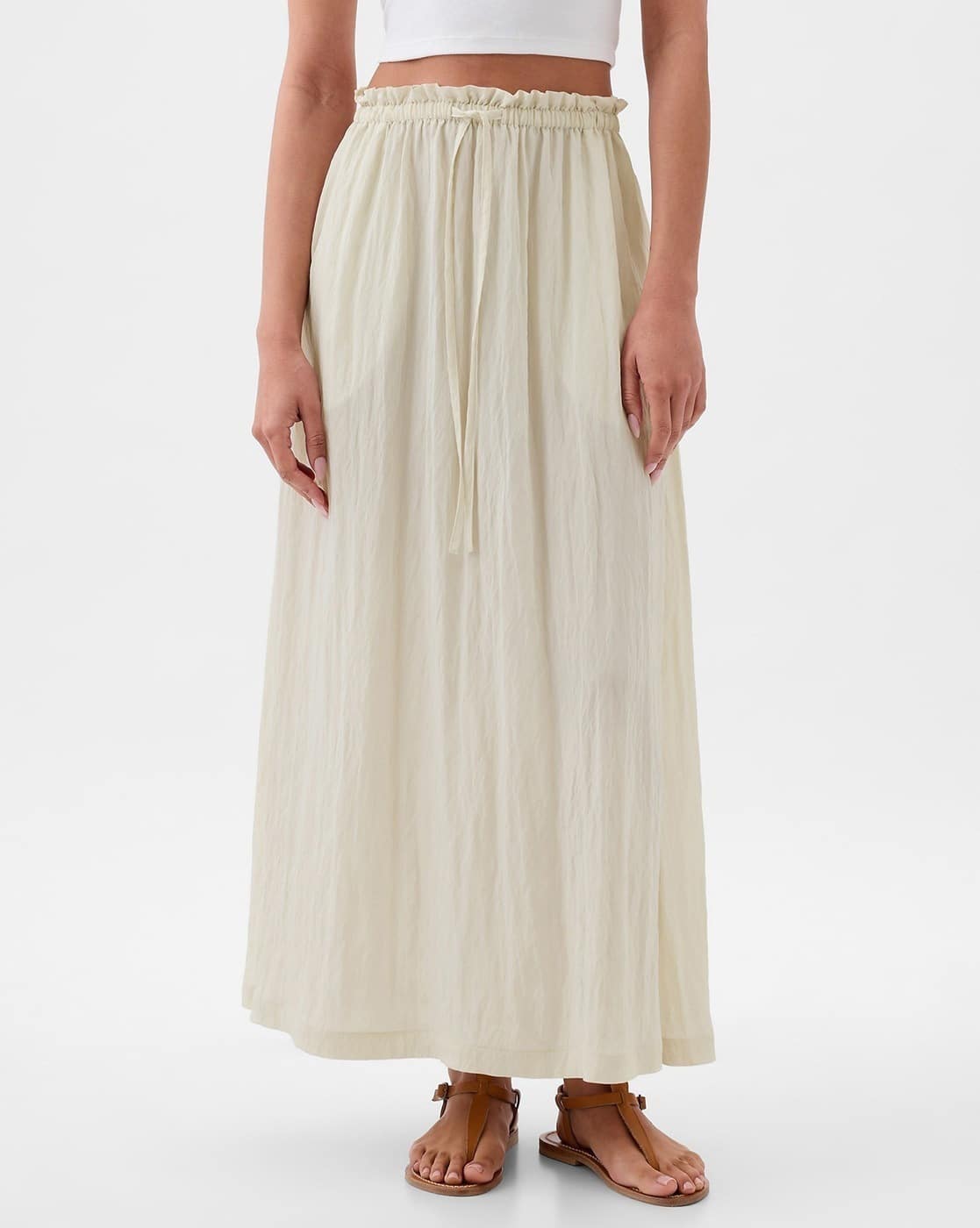 Pleated Paperbag Waist Pull-On Maxi Skirt