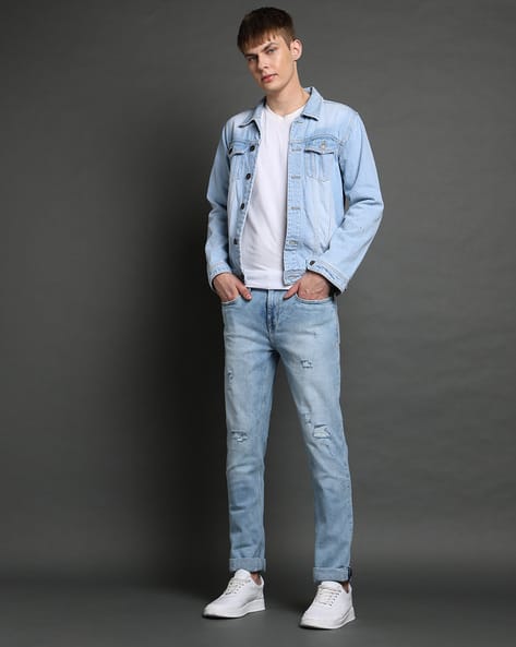 Men Mid-Wash Distressed Straight Fit Jeans