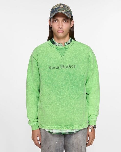 Buy Acne Studios Studded Logo Regular Fit Sweatshirt | Green Color Men |  AJIO LUXE