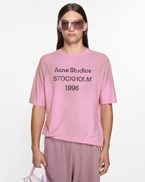 Buy Acne Studios Printed Logo Relaxed Fit T-Shirt | Pink Color
