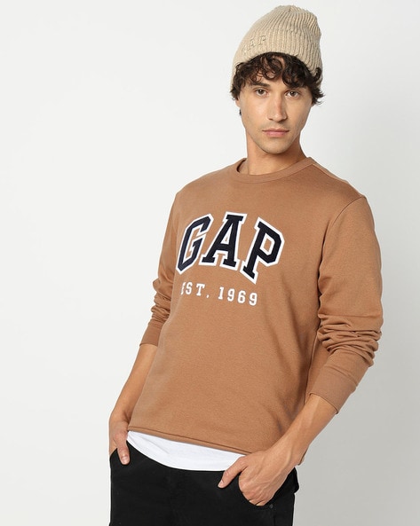 Men Crew-Neck Logo Print Fleece Sweatshirt