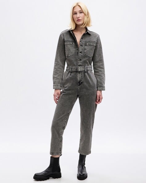 Denim Wash Button Down Jumpsuit