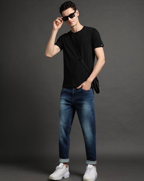 JOHN PLAYERS JEANS Men Heavily Washed Slim Cropped Fit Jeans