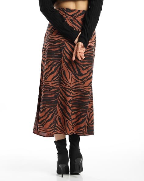 Wrap Skirt Zebra Midi Skirt Black Zebra Print Ruched Side Midi