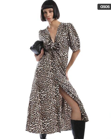 ASOS DESIGN Animal Print Tie Front Button Through Midi Dress