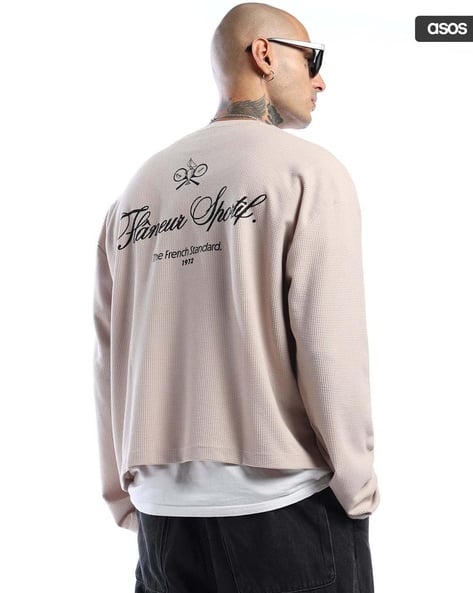 Men Sport Text Back Print Boxy Oversized Long-Sleeve T-Shirt