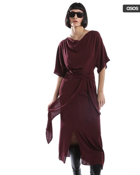 white christmas dresses Rent ASOS DESIGN Cowl Neck Midi Dress With Wrap Skirt In Black