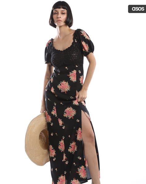 Buy ASOS DESIGN Crochet Bardot Midi Dress in ... Online | Ajio.com