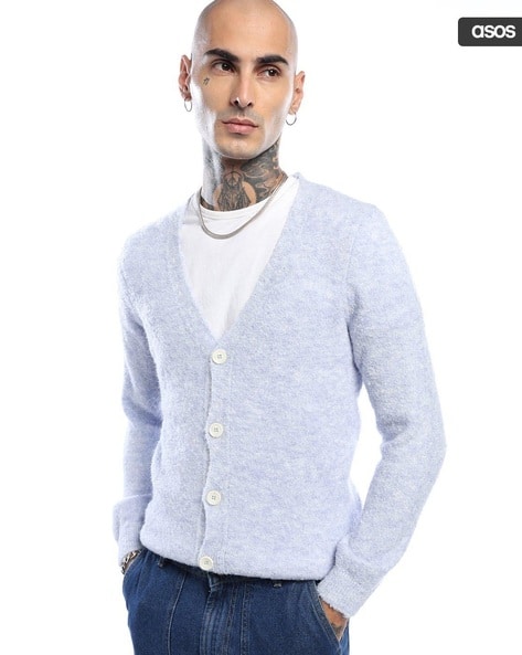 Men Boucle Textured Knitted Lightweight Cardigan