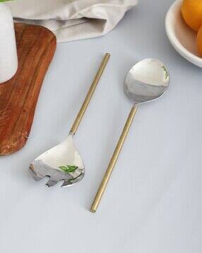 vareesha Set of 2 Gold Hammered Steel Head Serving Spoons-picture-41