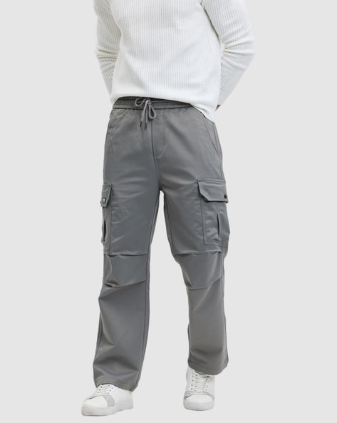 Men Slim Fit Flap Pockets Cargo Pants