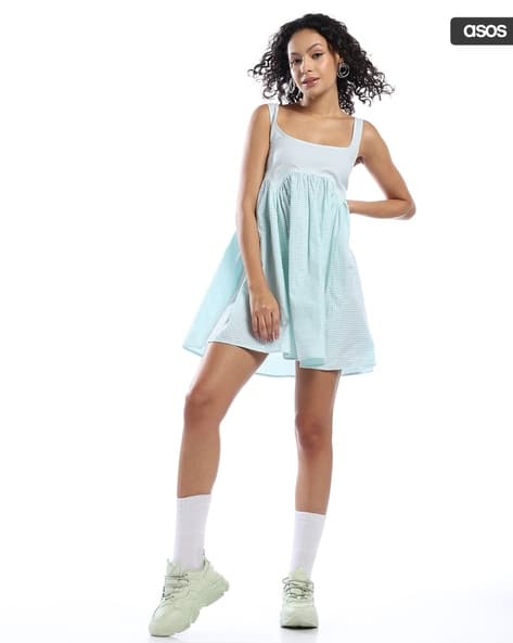 slim fit dress slacks Green Gingham Cindy Mini Dress