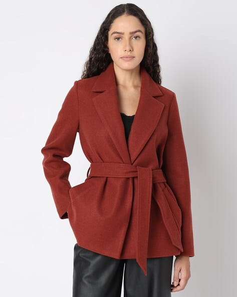 Women Regular Fit Trench Coat with Waist Tie-Up