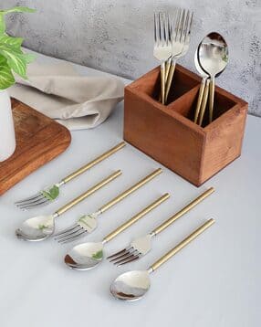 Set of 6 Gold Hammered Cutlery Set-image-20