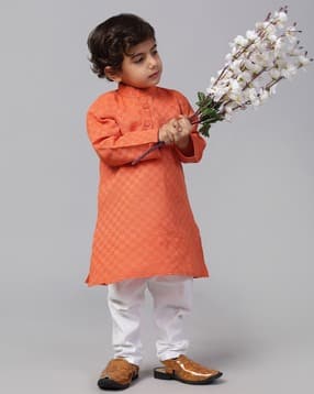 Boys Regular Fit Checks Kurta-image-37