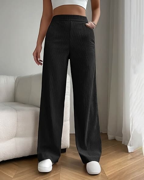Women Textured Relaxed Fit Trousers