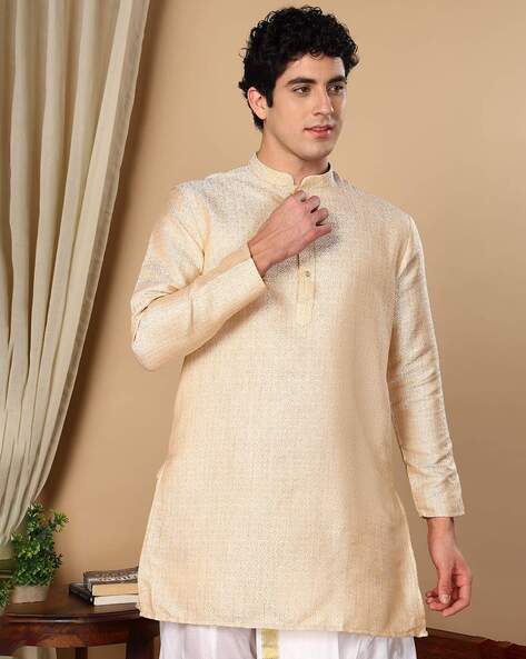 Men Textured Short Kurta