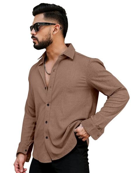 Men Popcorn-Knit Regular Fit Shirt