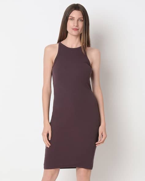 strapless open back dress MARGOT Halter Neck Ribbed Mini Dress in Black – OUTCAST main image 1