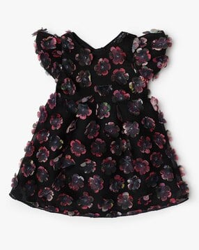 Girls Fit & Flare Dress with Floral Applique