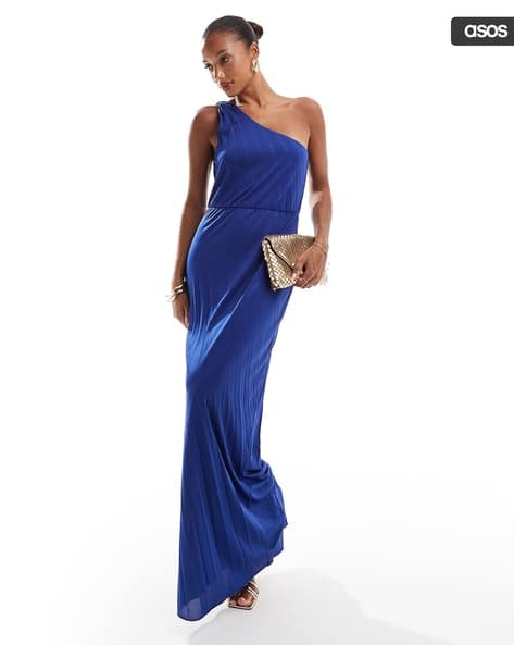 open lace back dress Zora One Shoulder Pleated Midi Dress