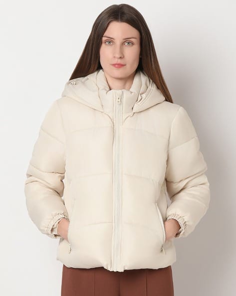 Beige Vero Moda Puffer Jacket Women Regular Fit Hooded Puffer Jacket