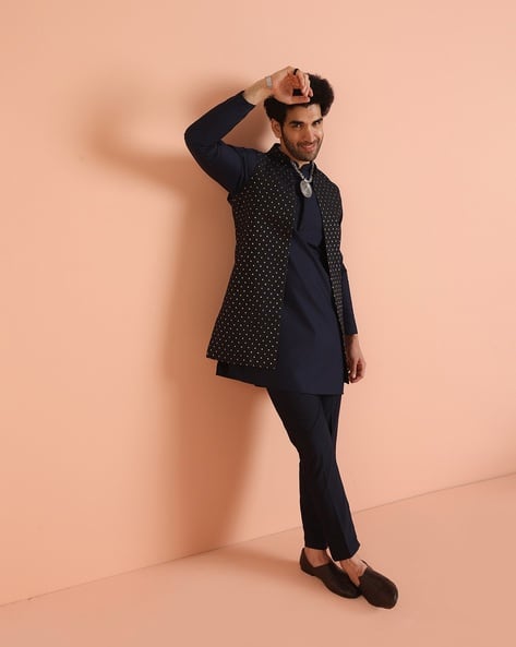 Buy Navy 2-Piece Ethnic Suit for Men by KISAH Online