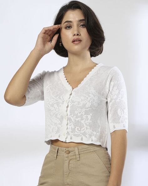 Women Flat-Knit Regular Fit Crop Top