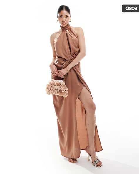 Buy ASOS DESIGN Halter-Neck Satin Maxi Dress ... Online | Ajio.com
