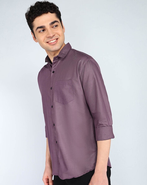 Men Shirt with Spread Collar