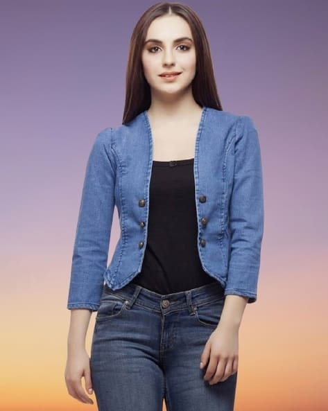 Women Washed Regular Fit Front-Open Denim Shrug